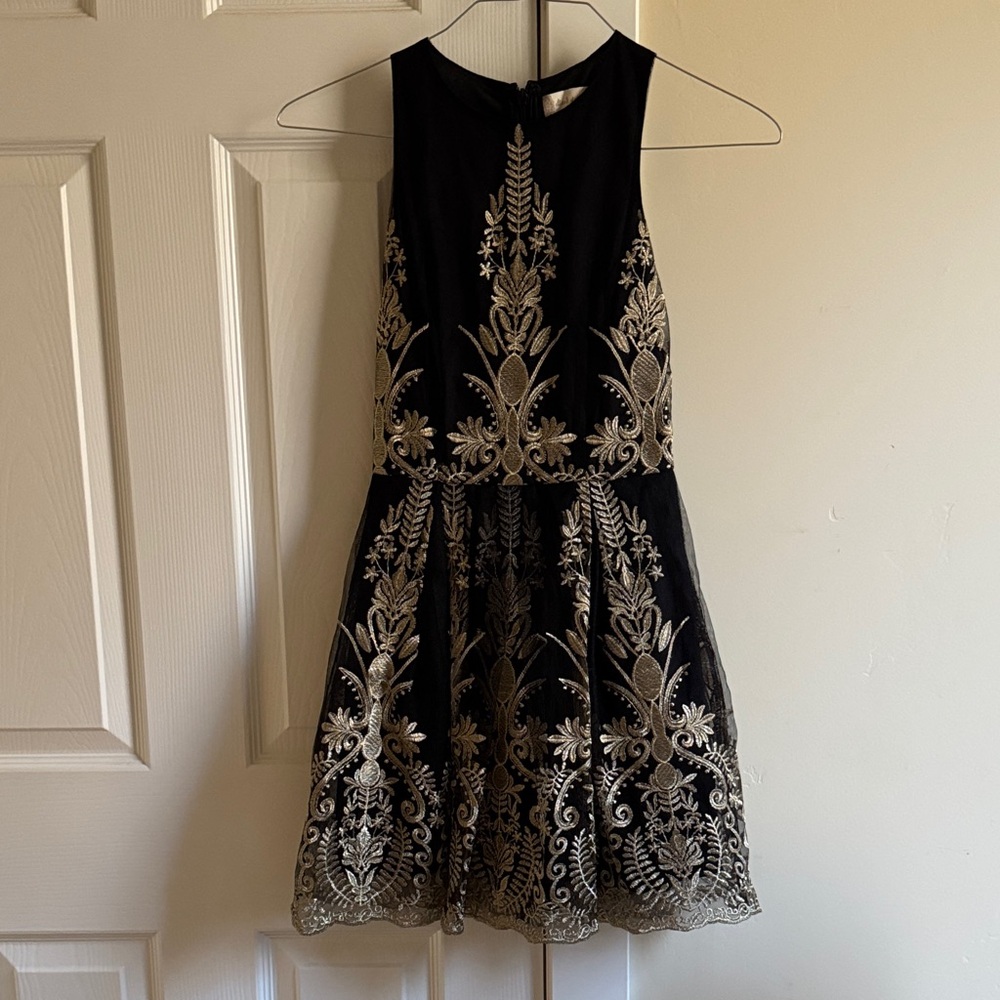Altar'd State Black Dress with Gold Embroidery